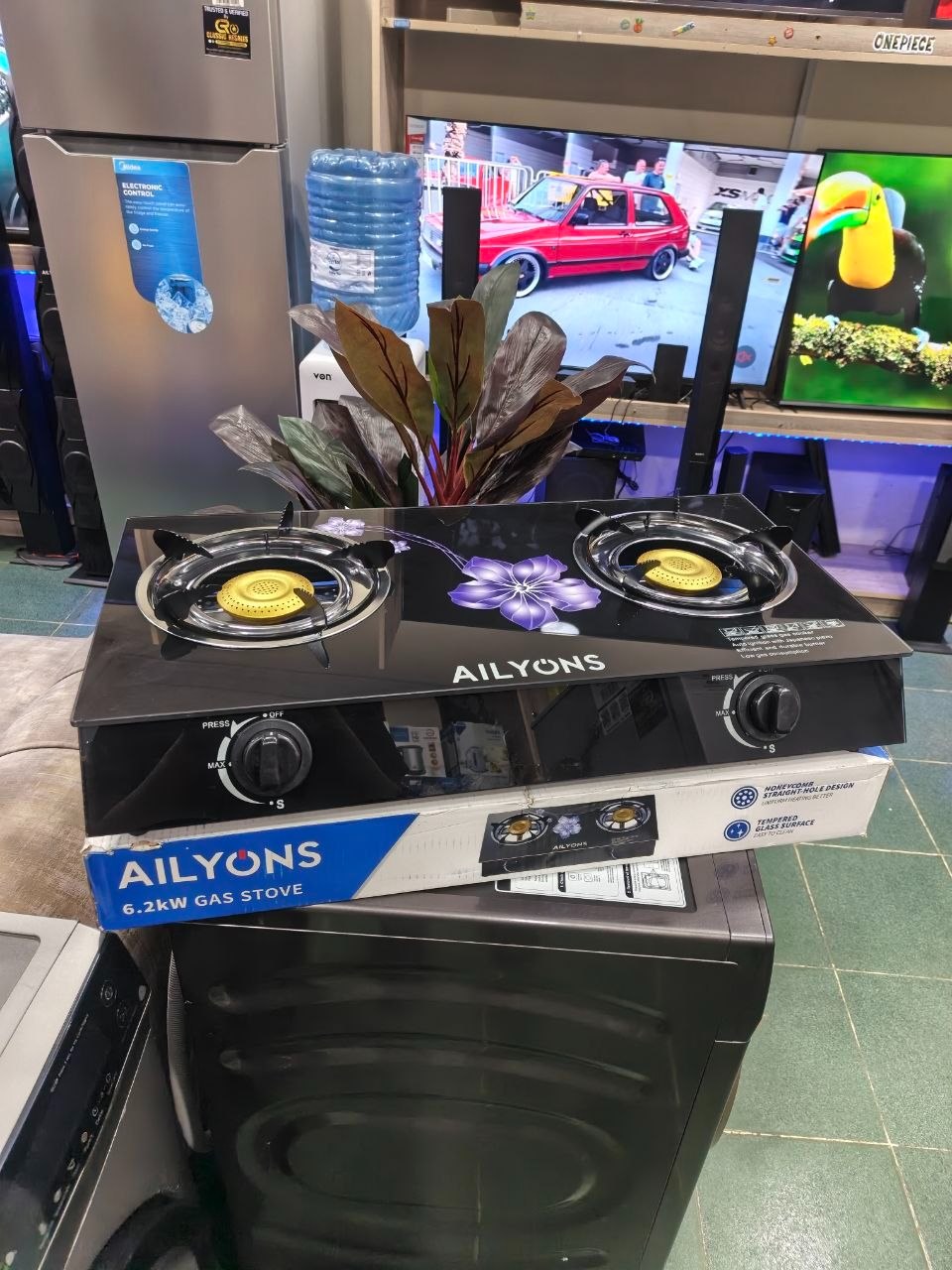 AILYONS 2 Burner Glass Top Gas Cooker & Infrared Double burner