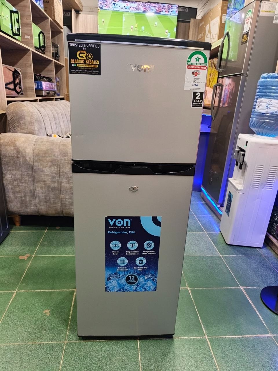 Von VART-19DHY Double Door Fridge 136L