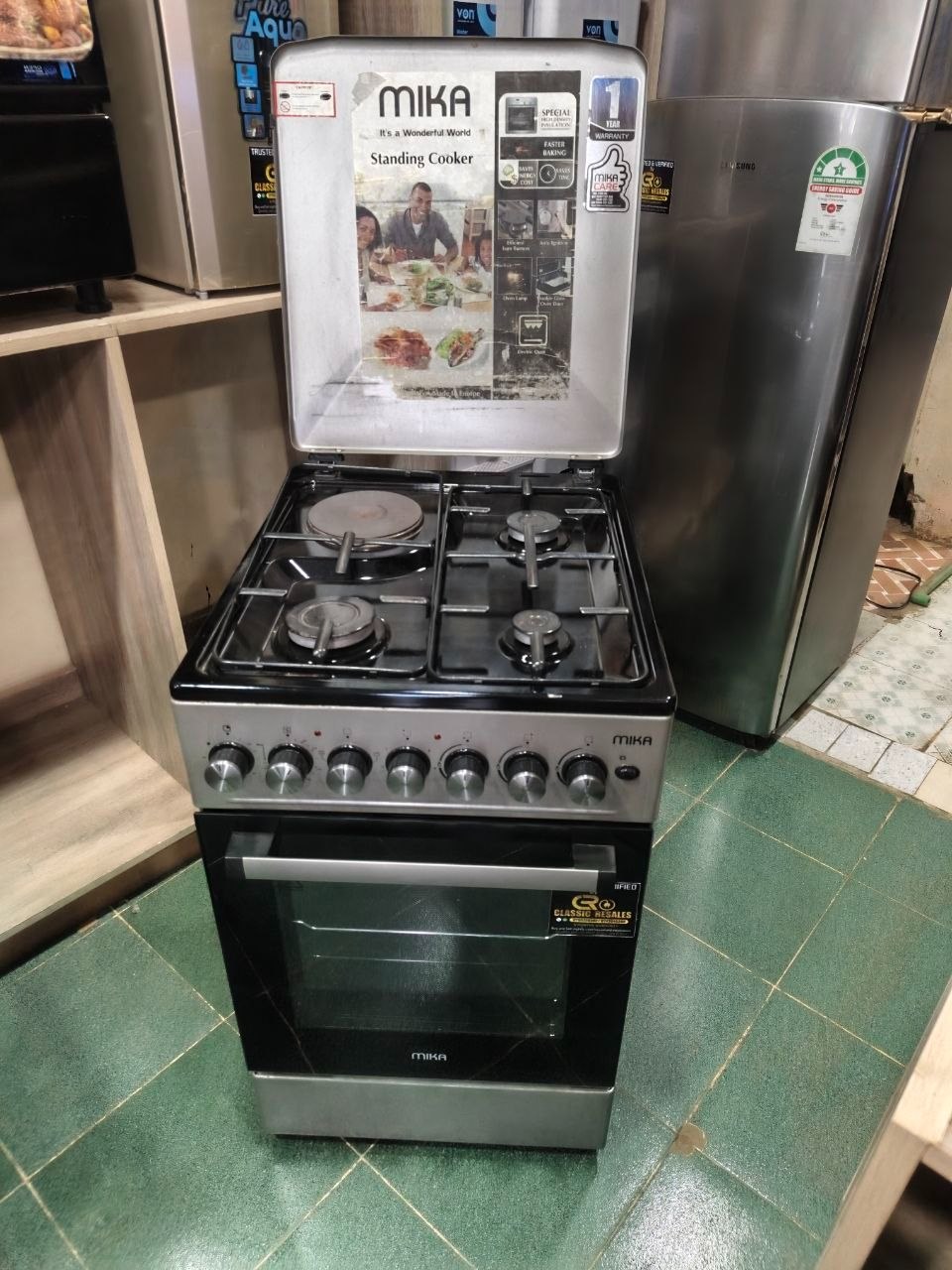 Mika MST5060U31ESL Standing Cooker 50cm x 60 cm, 3 Gas Burner + 1 Electric Plate & Electric Oven, Silver