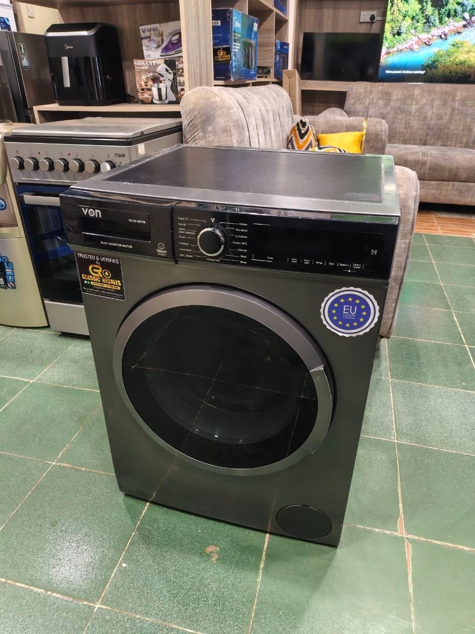 Von VALW-08FVK Front Load Washing Machine Silver – 8KG